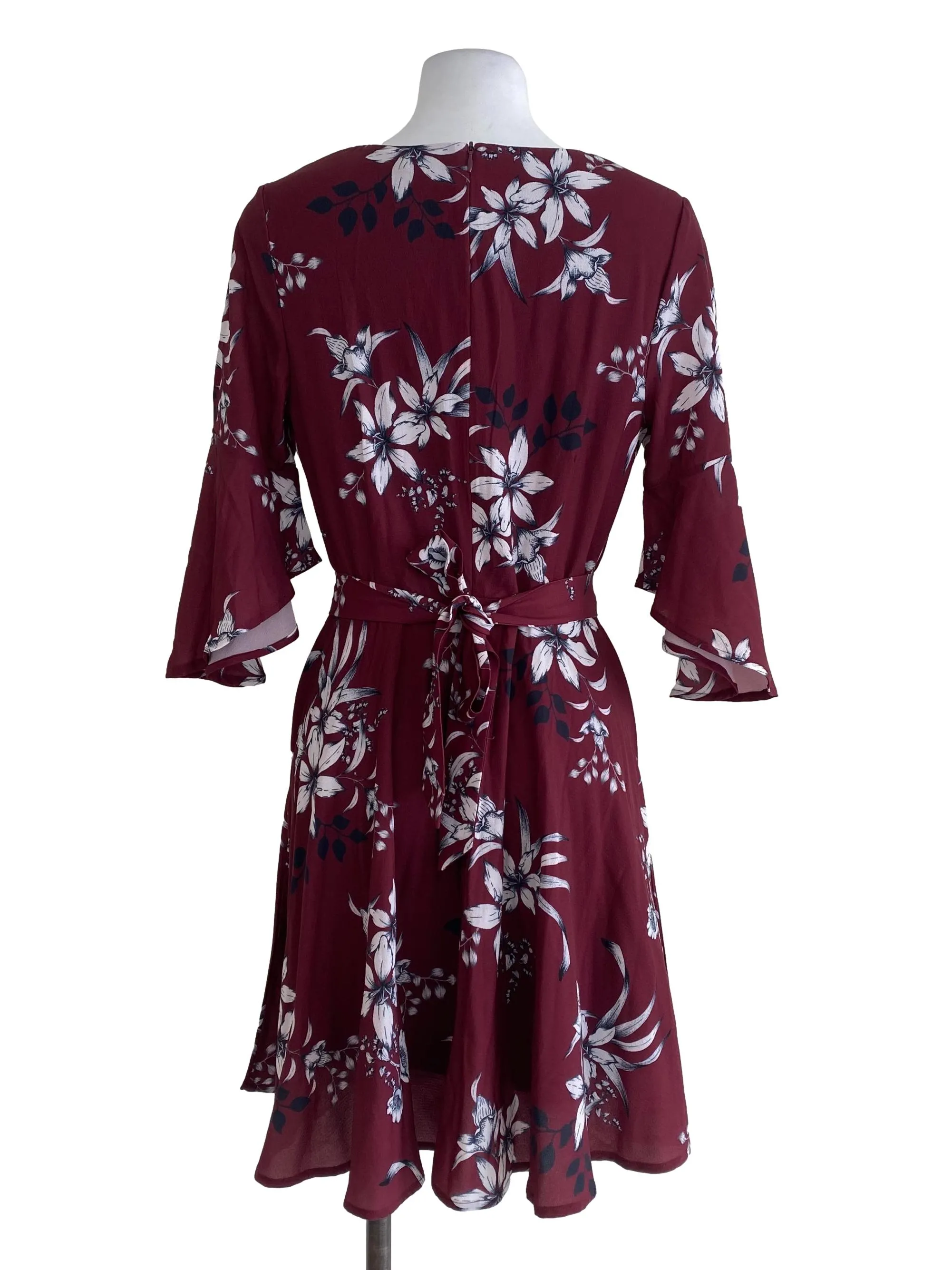 Maroon Floral Wrap Dress