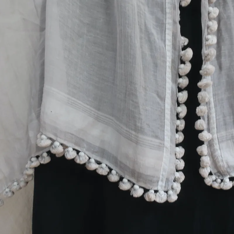 Matta Dupatta Shawl Scarf Light Gray Cotton-Silk