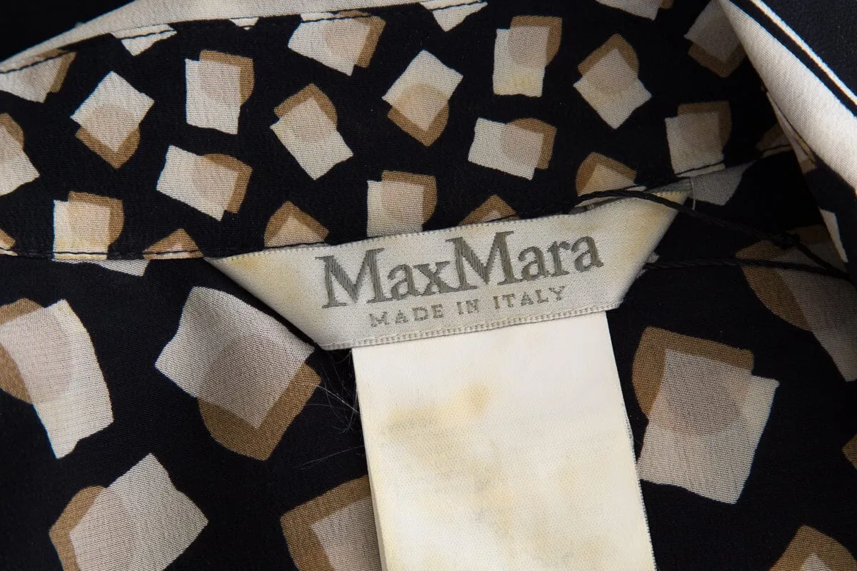 Max Mara Black and Beige Silk Printed Wrap Dress SZ 12