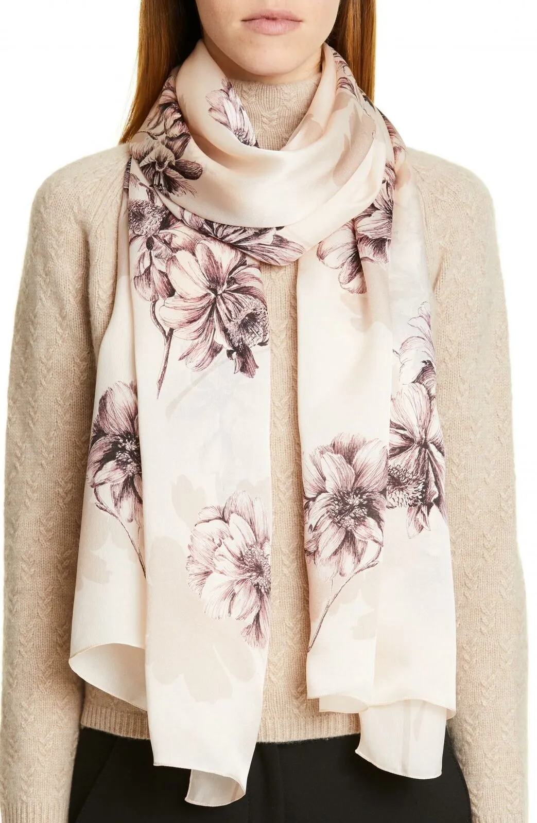 Max Mara Women's Rasetto Print Rectangle Silk Scarf Powder