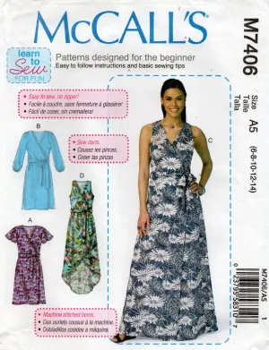 McCall's 7406 Womens EASY Wrap Dress Out Of Print Sewing Pattern Sizes 6 - 14 UNCUT Factory Folded