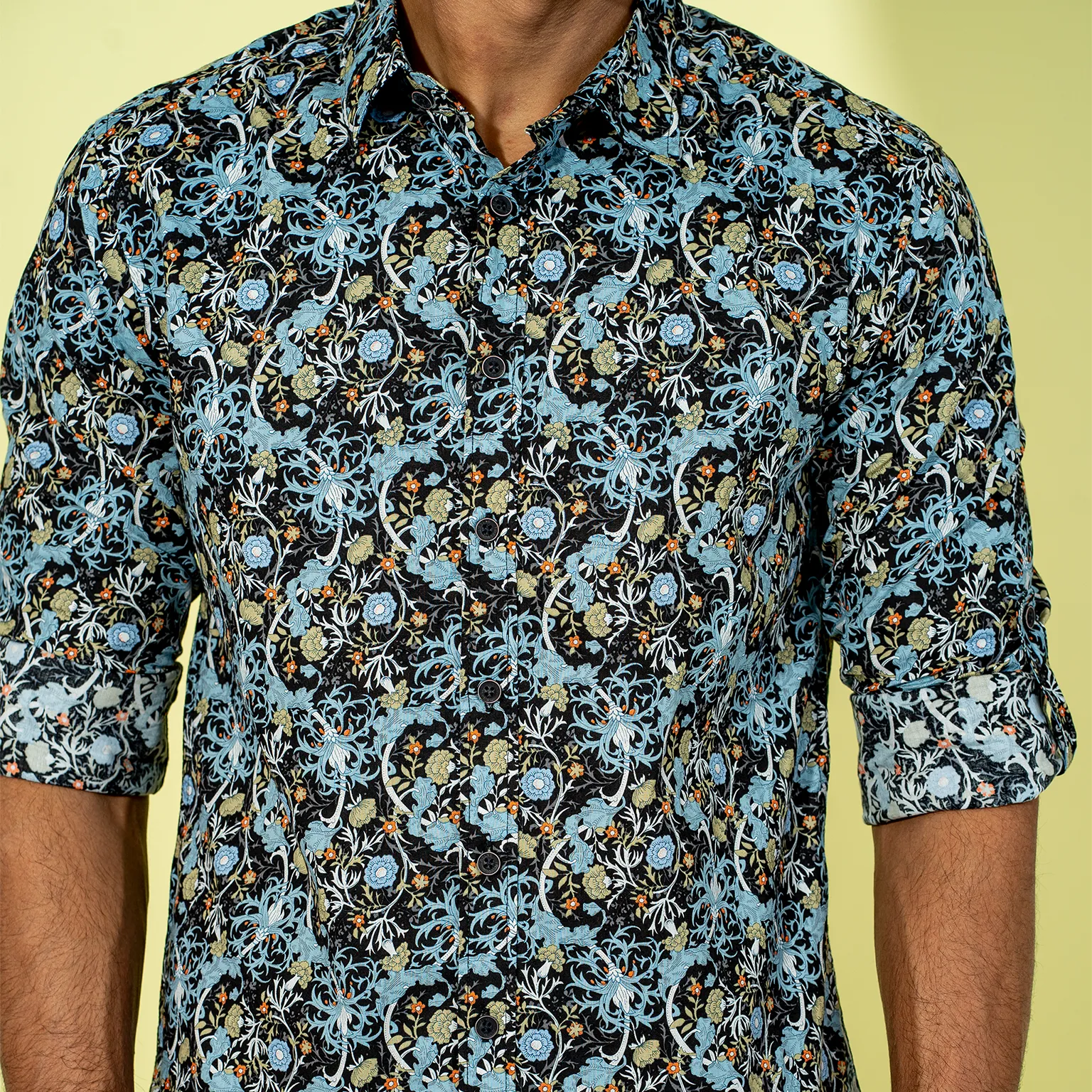 Mens Black-Navy Floral Shirt