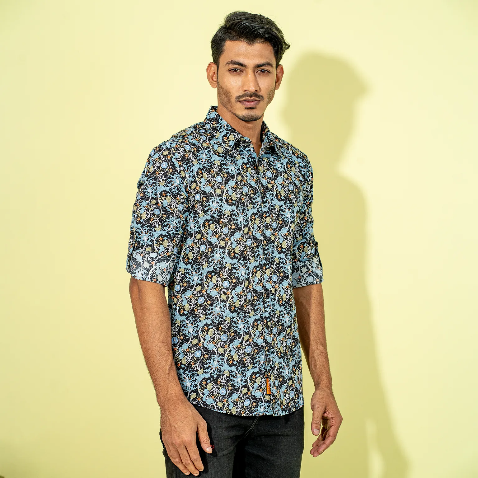 Mens Black-Navy Floral Shirt
