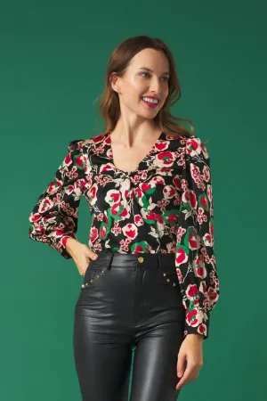 Minueto Garland Black / Red Floral Blouse