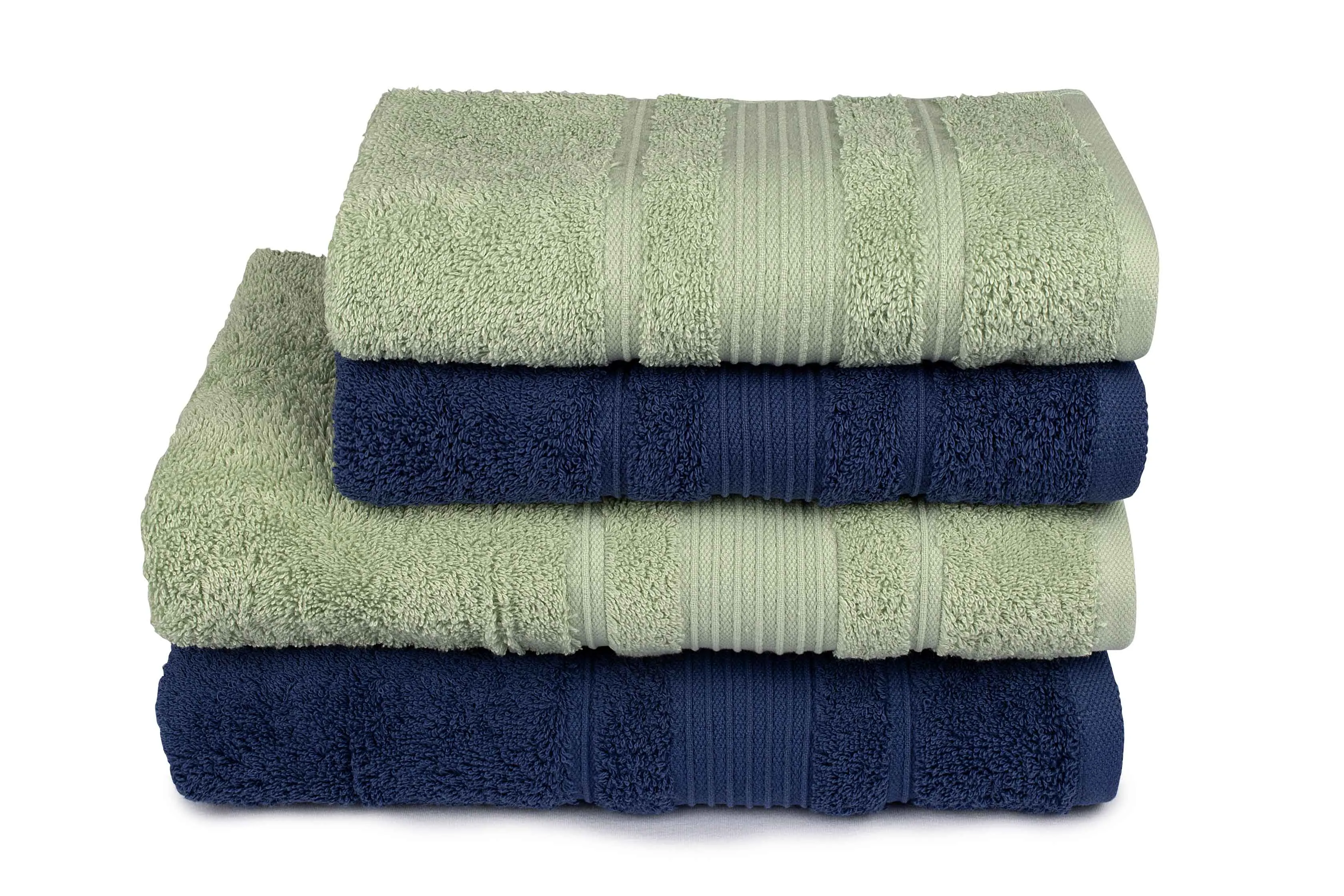 Mistley Collection 2 Bath Towels & 2 Head Scarves - Navy Blue & Pistachio