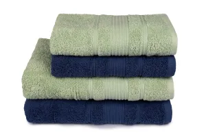 Mistley Collection 2 Bath Towels & 2 Head Scarves - Navy Blue & Pistachio