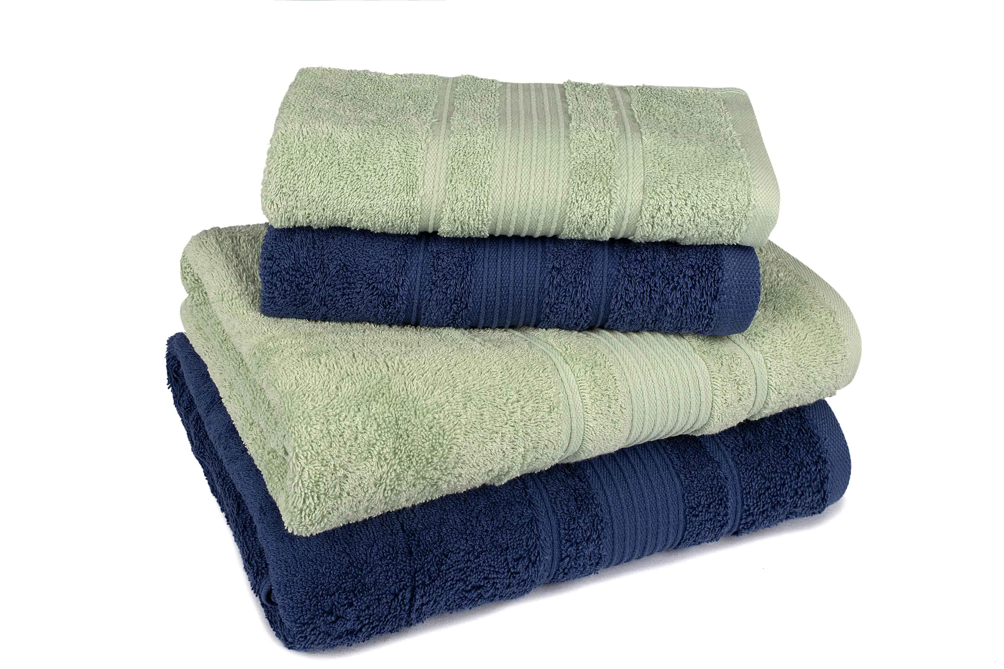 Mistley Collection 2 Bath Towels & 2 Head Scarves - Navy Blue & Pistachio