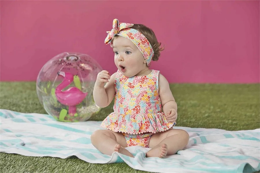 Mud Pie Toddler Reversible Floral and Stripe Swimsuit Set