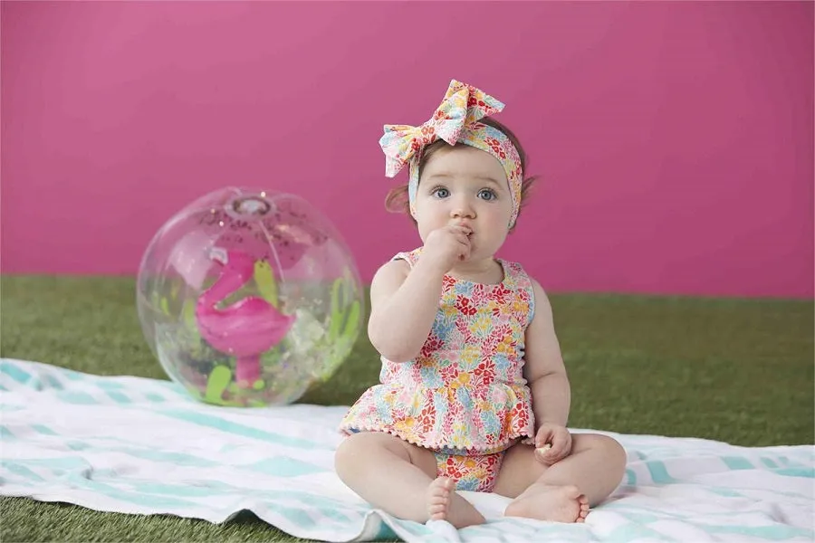 Mud Pie Toddler Reversible Floral and Stripe Swimsuit Set