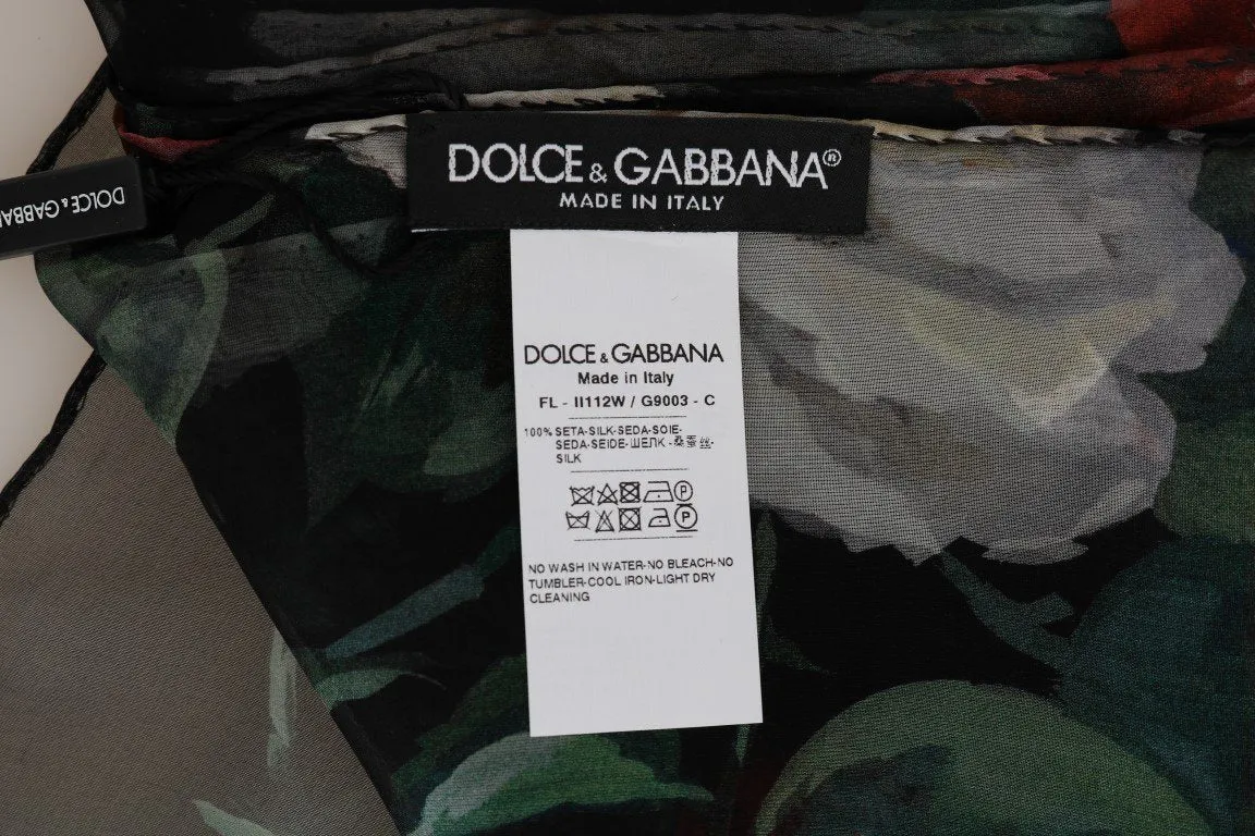 Multicolor Roses Print Silk Scarf
