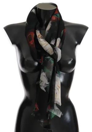 Multicolor Roses Print Silk Scarf