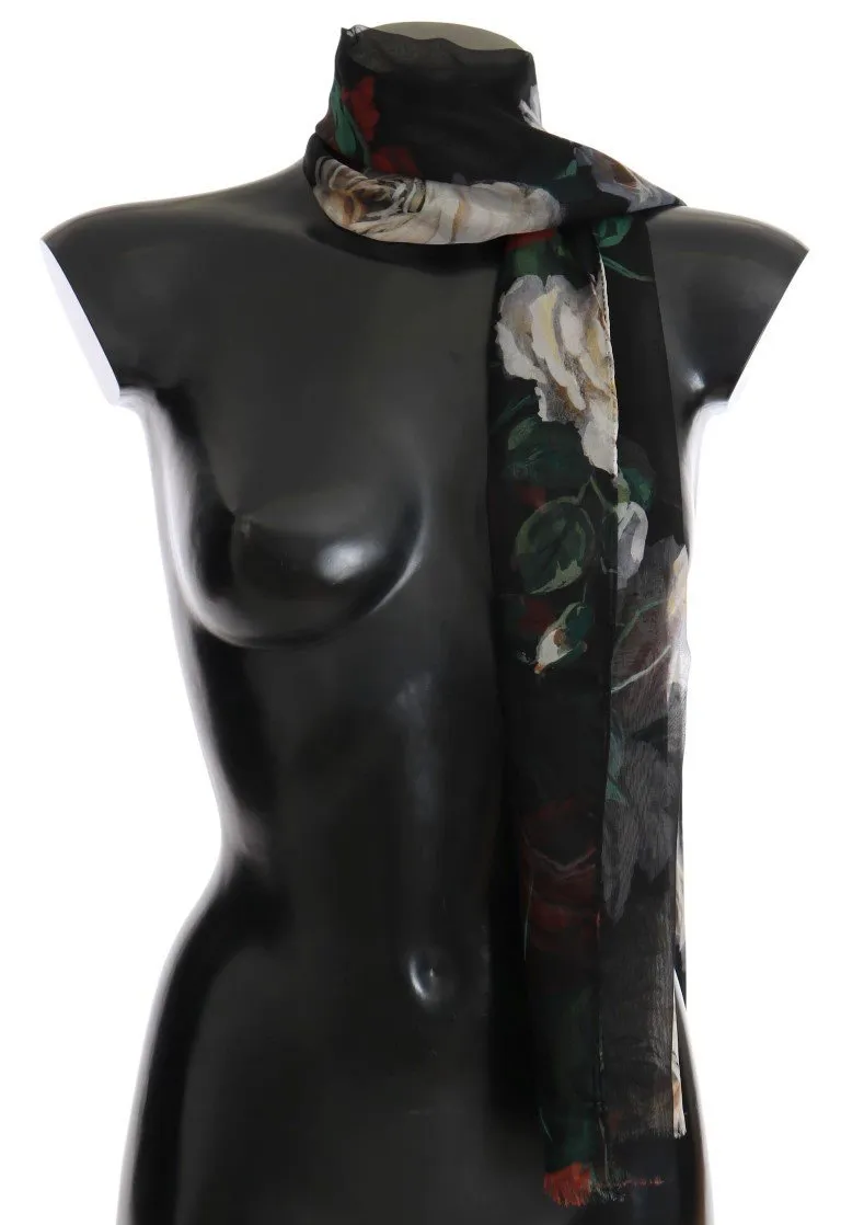 Multicolor Roses Print Silk Scarf