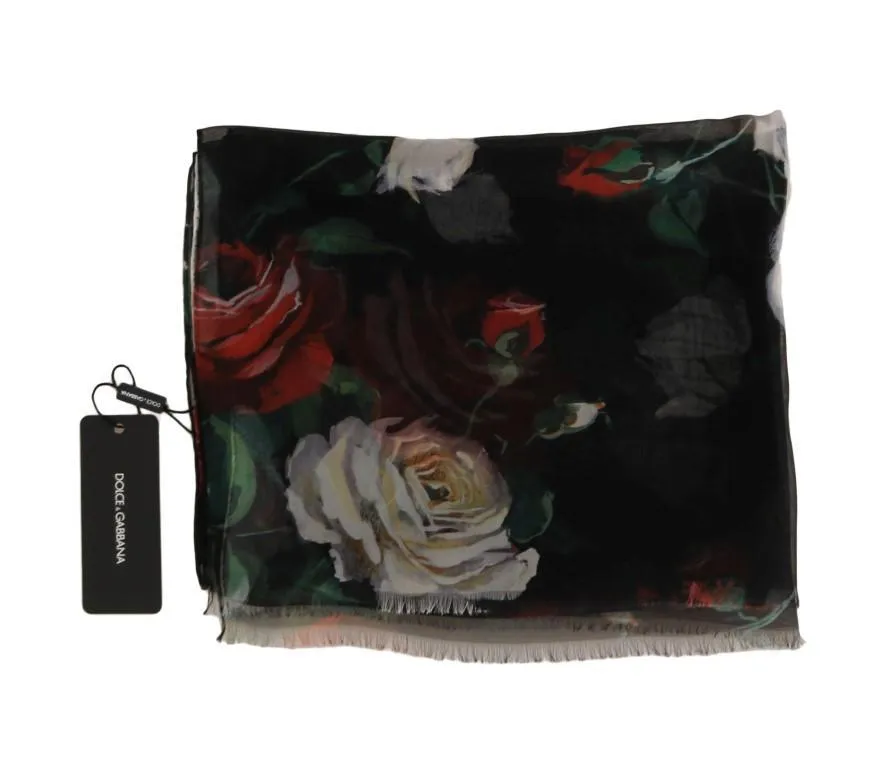 Multicolor Roses Print Silk Scarf