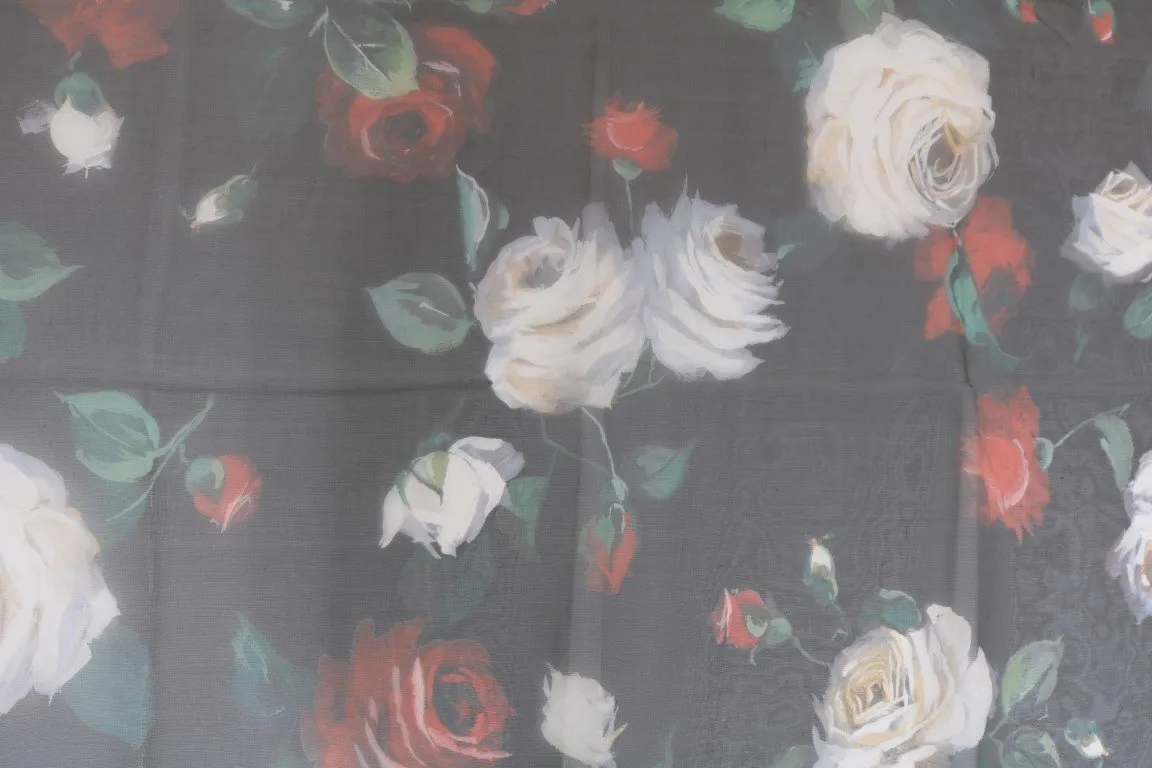 Multicolor Roses Print Silk Scarf