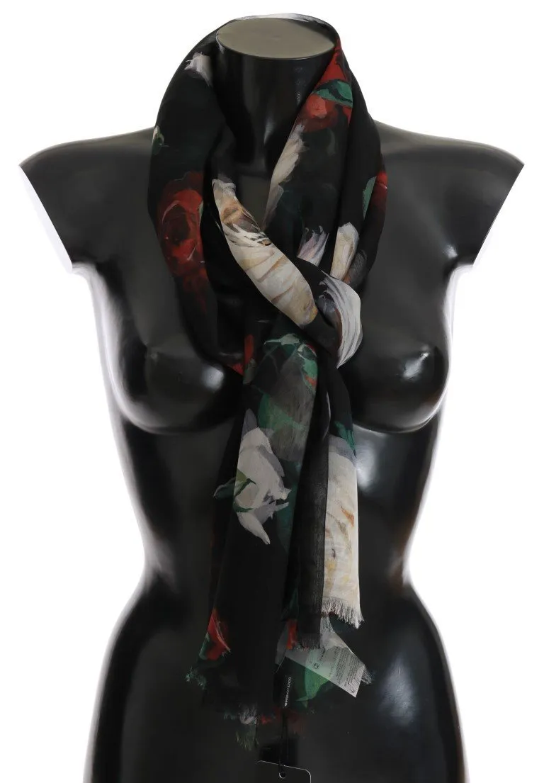 Multicolor Roses Print Silk Scarf