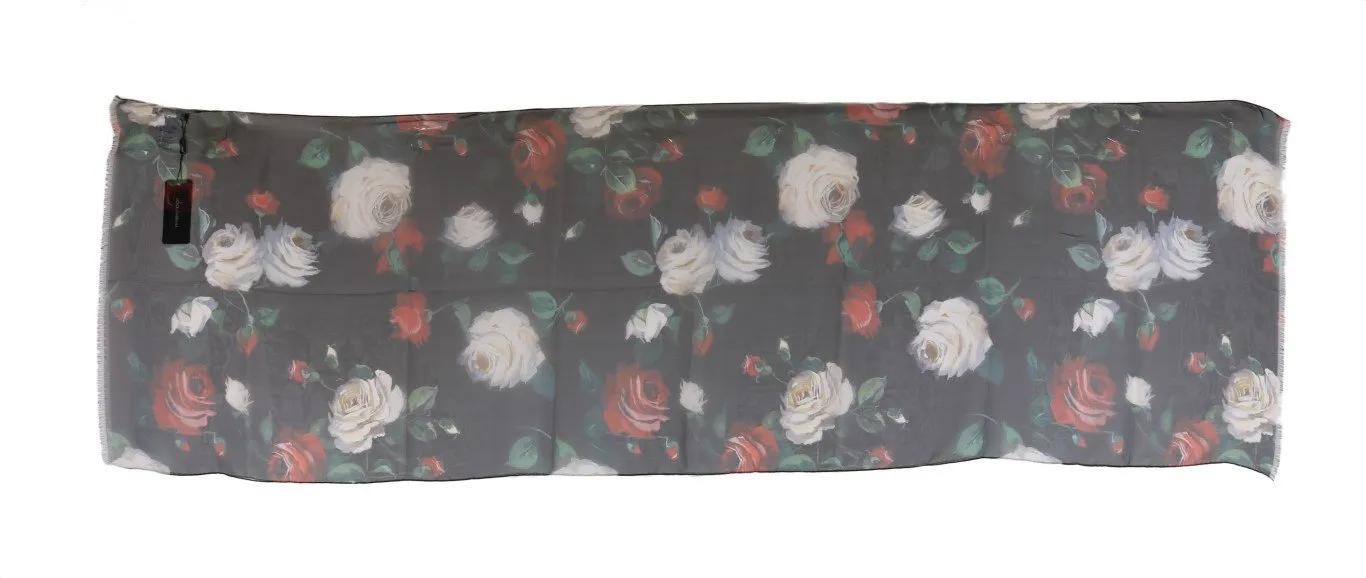 Multicolor Roses Print Silk Scarf