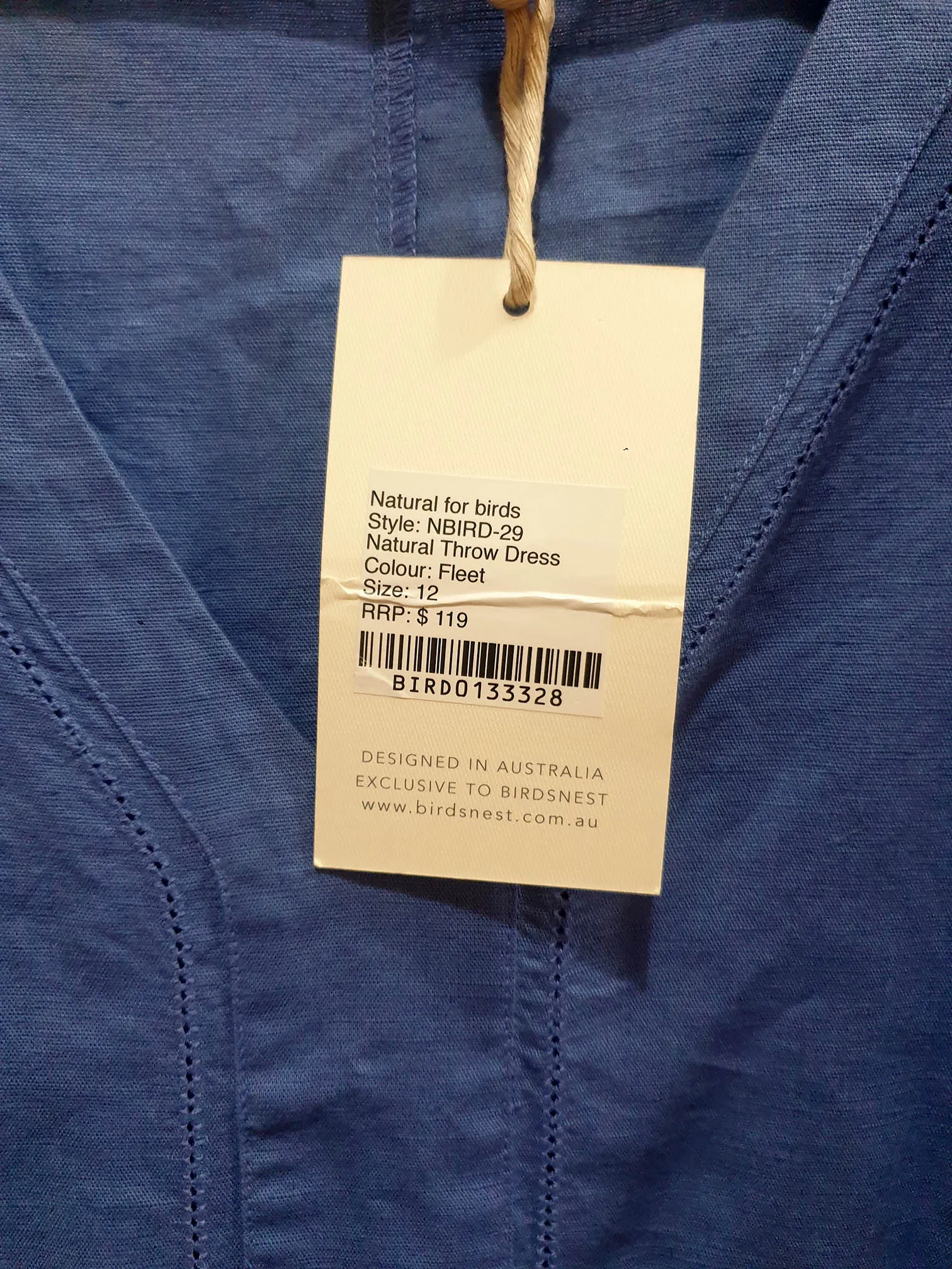 Natural for Birds blue cotton-linen dress size 12