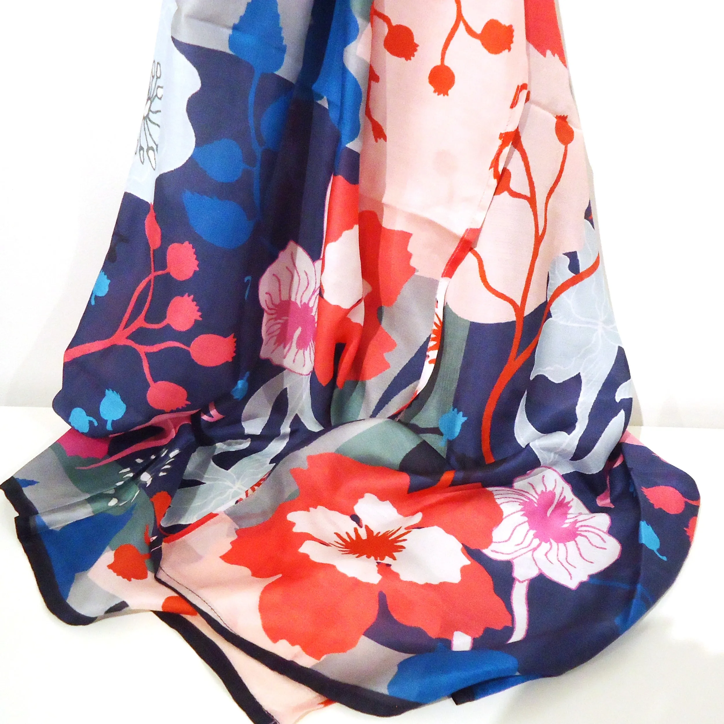 Navy & Fuchsia Floral Scarf