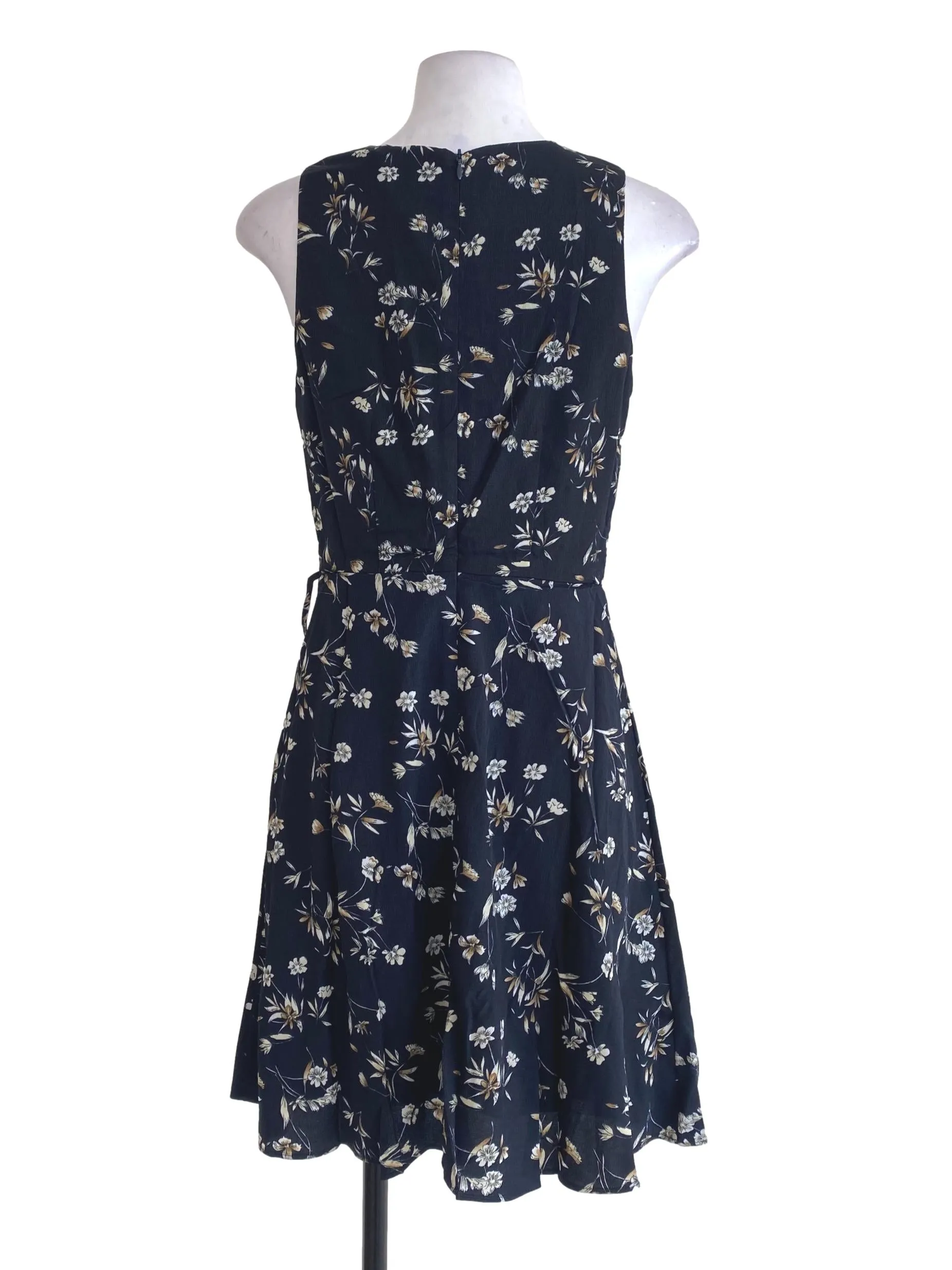 Navy Blue Floral Wrap Dress