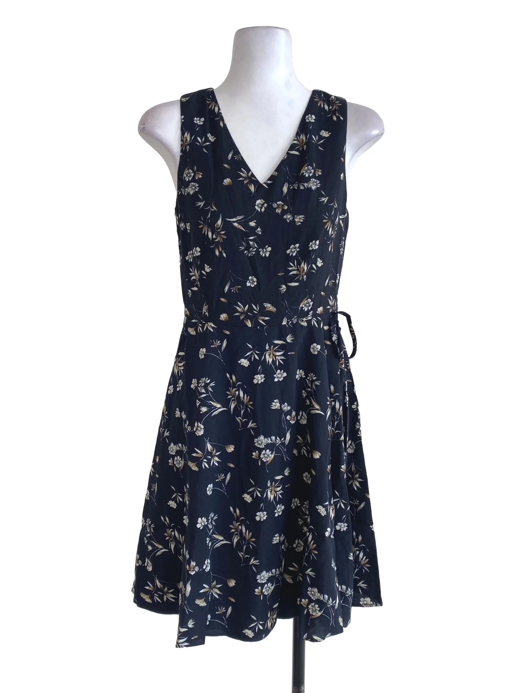 Navy Blue Floral Wrap Dress