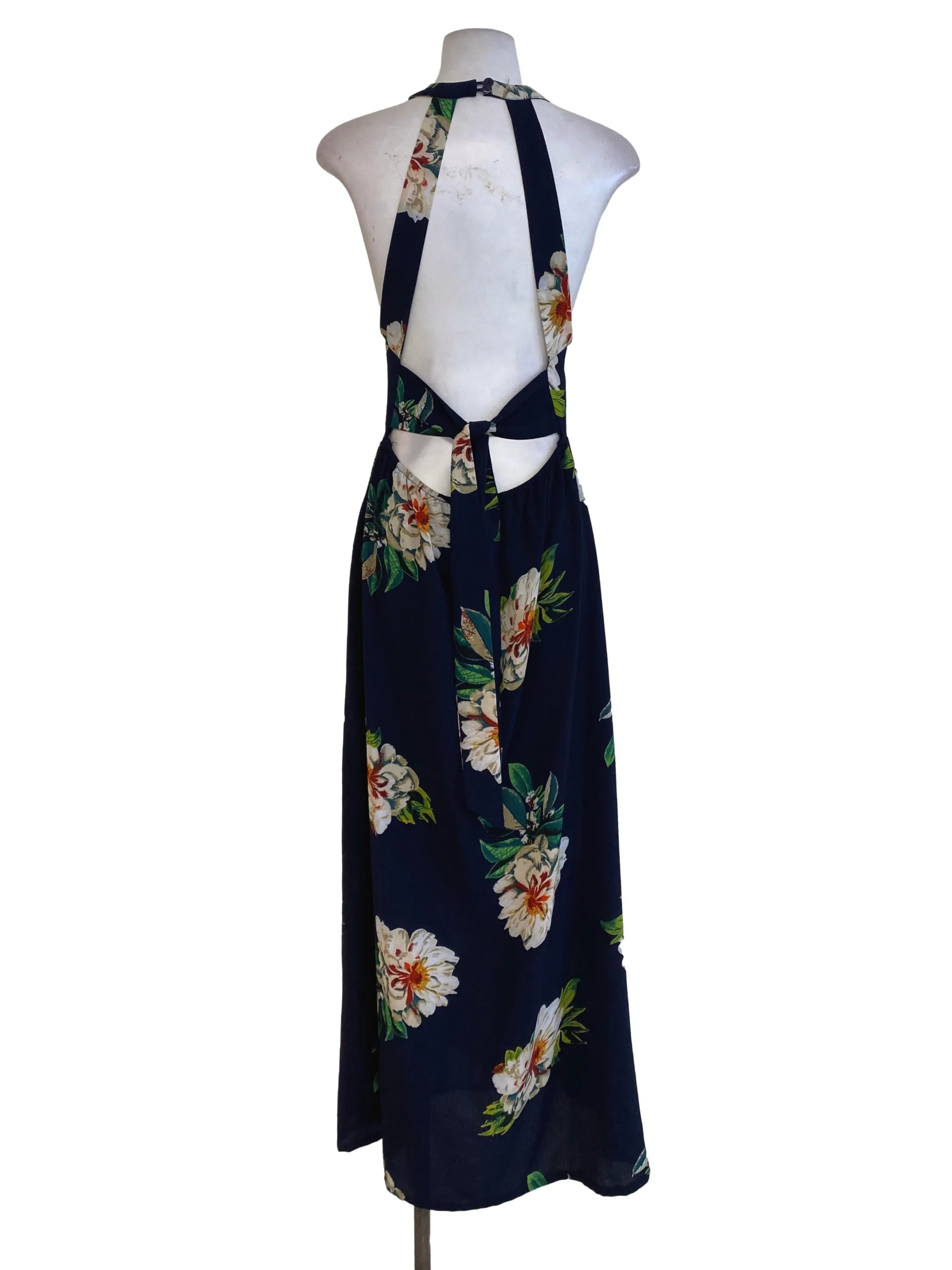 Navy Blue Floral Wrap Dress