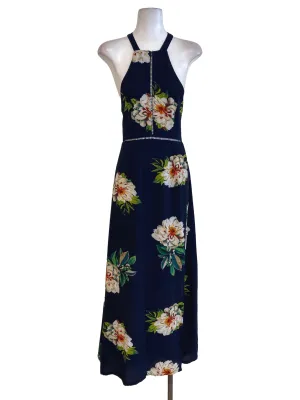 Navy Blue Floral Wrap Dress