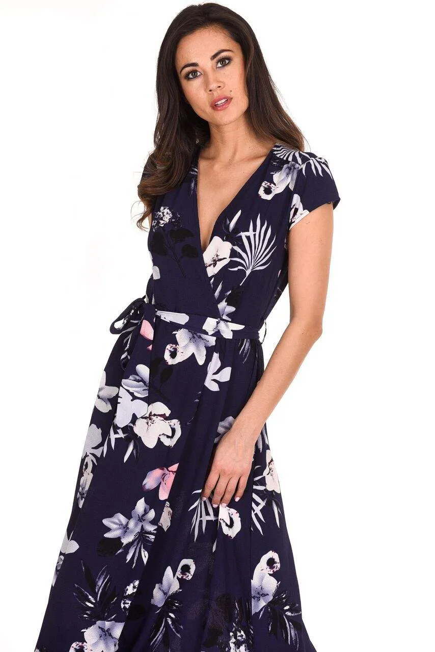 Navy Floral Maxi Wrap Dress