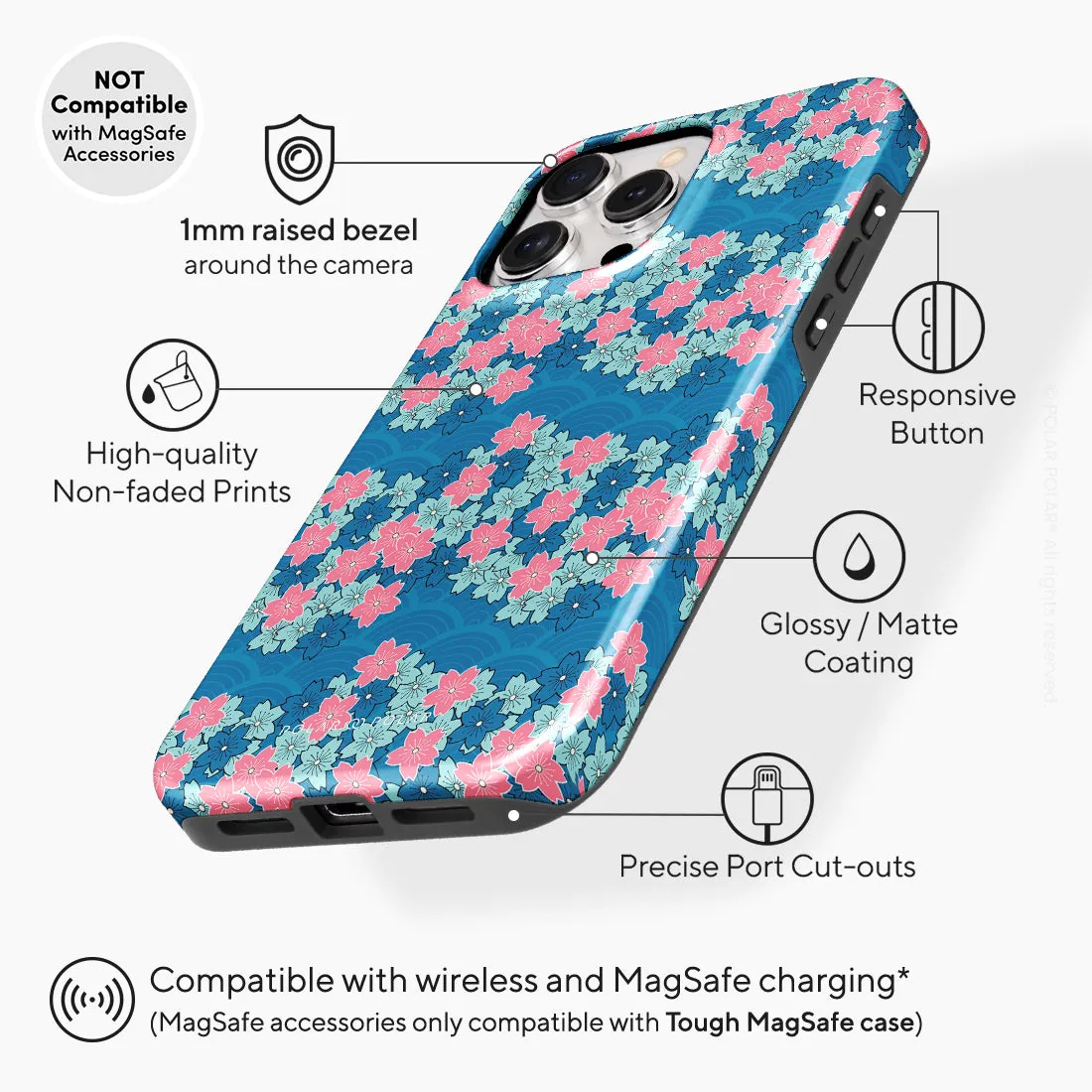 Navy Sakura Wave Custom - iPhone 15 Pro Max Case