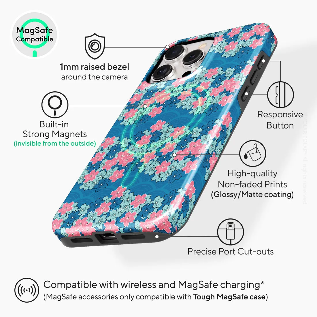 Navy Sakura Wave Custom - iPhone 15 Pro Max Case