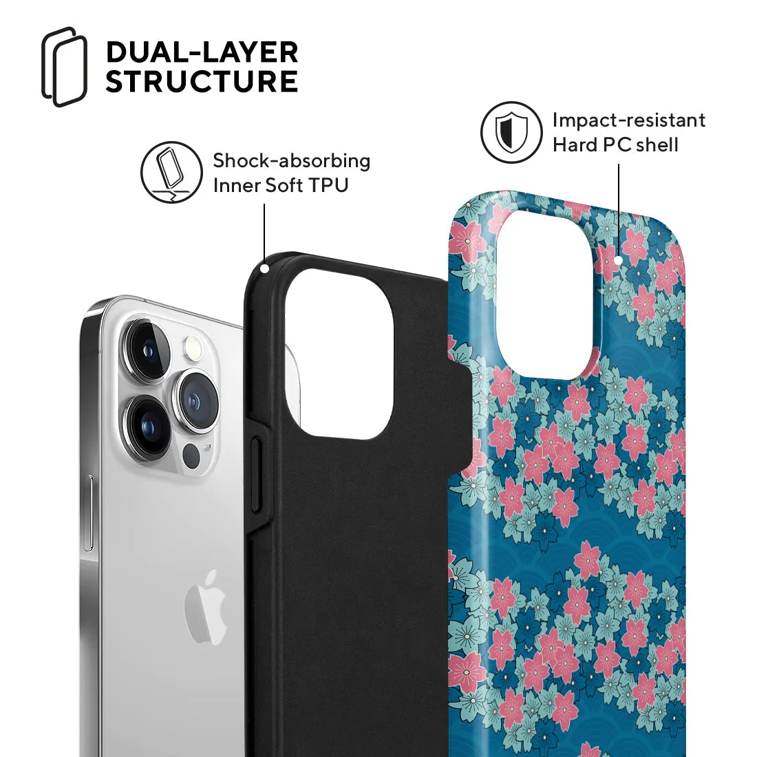 Navy Sakura Wave - iPhone 13 Pro Max Case