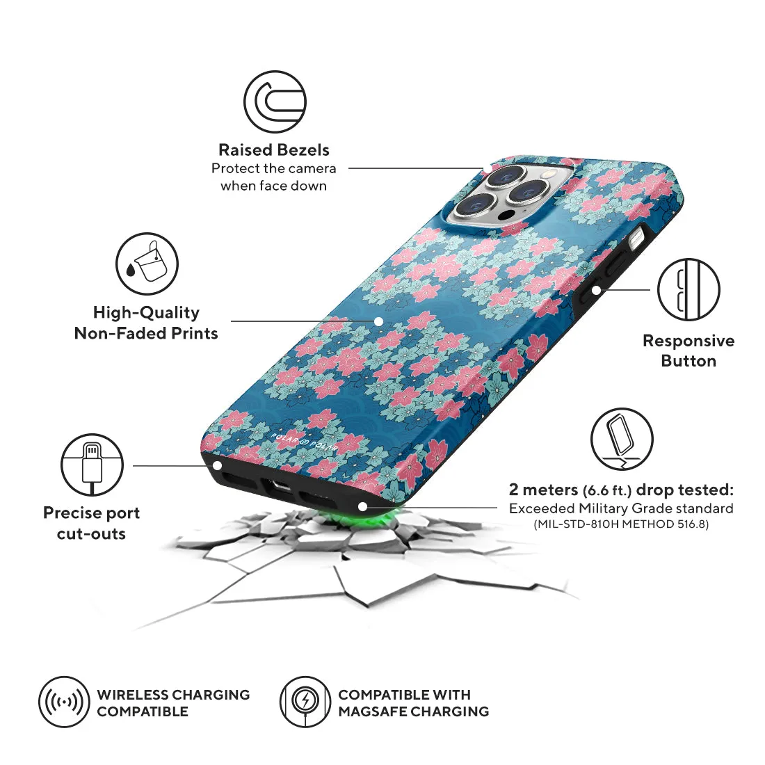 Navy Sakura Wave - iPhone 13 Pro Max Case