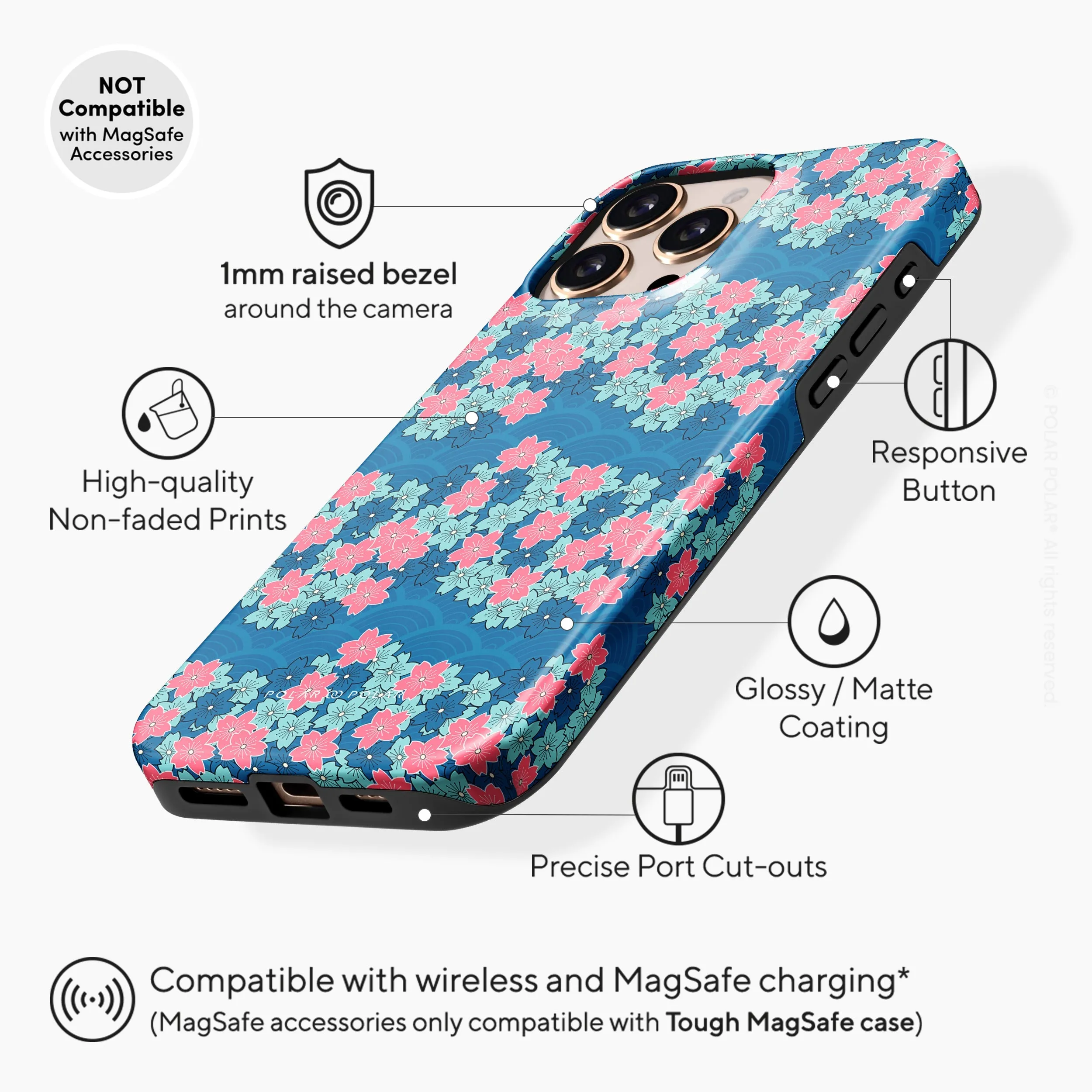 Navy Sakura Wave - iPhone 16 Pro Max Case