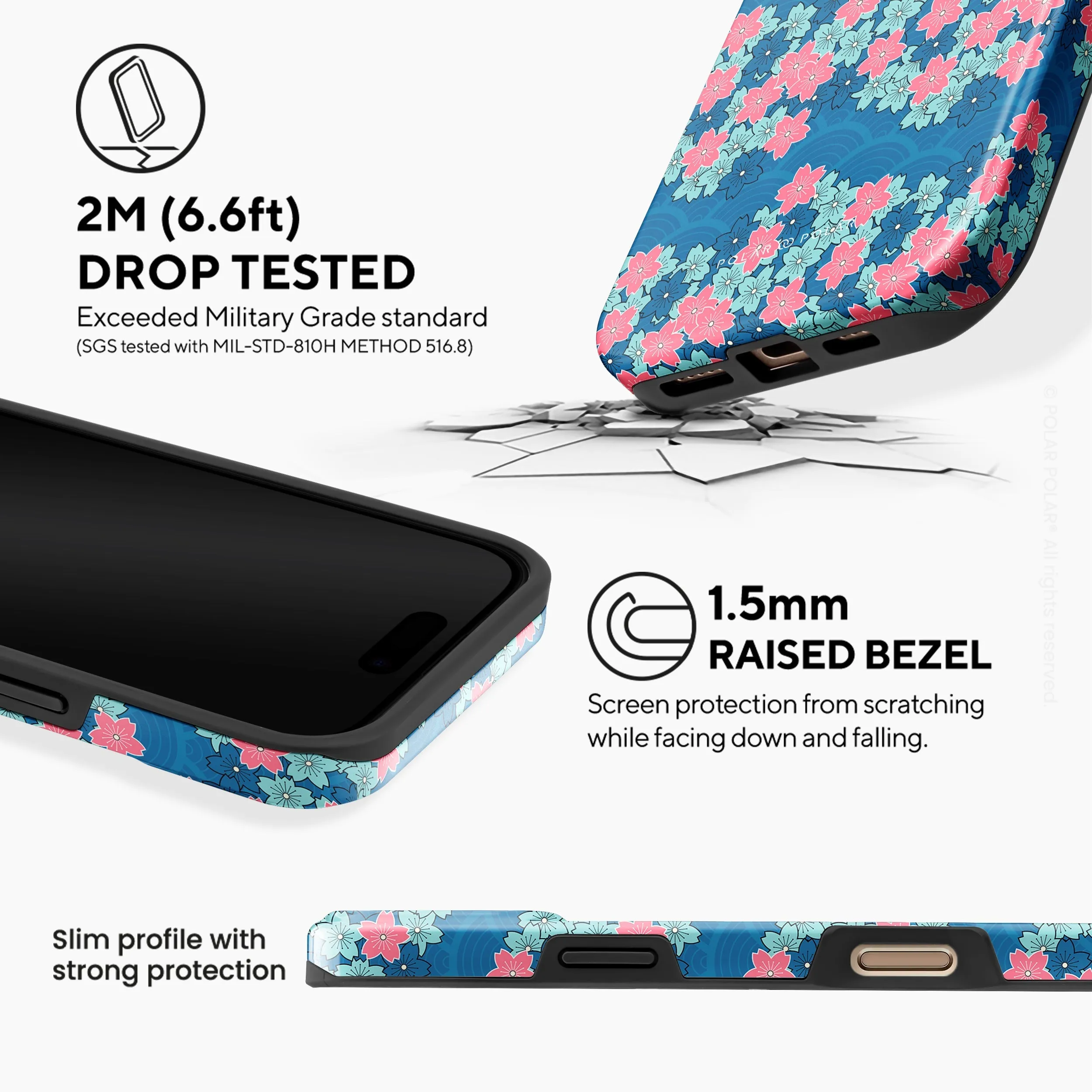 Navy Sakura Wave - iPhone 16 Pro Max Case