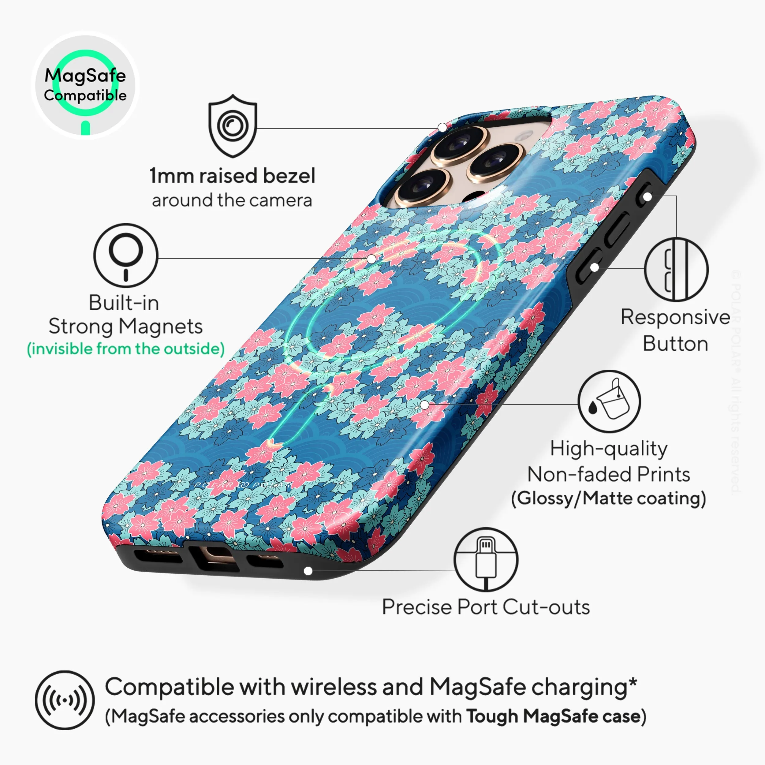 Navy Sakura Wave - iPhone 16 Pro Max Case