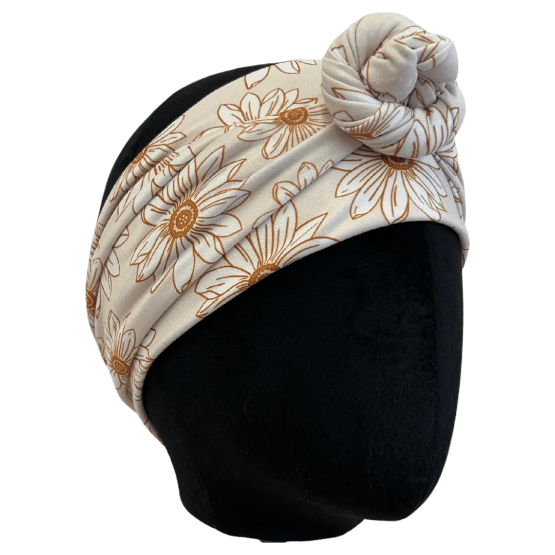 Neutral Daisies Wrap Headband