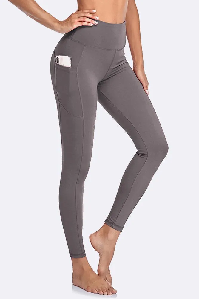 New vdbm YOGA Women's Light-Fleece Workout Leggings - High Waisted Warm Matte Brushed Tights Pants with Pockets, Grey, Sz M
