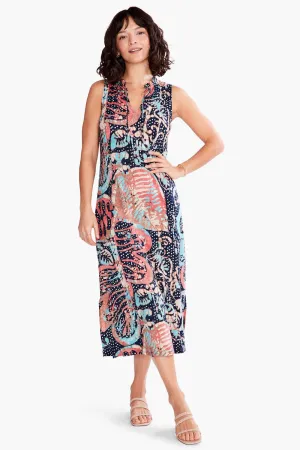 NIC ZOE Indigo/Multi Batik Stamp Sleeveless Midi Tank Dress S231251