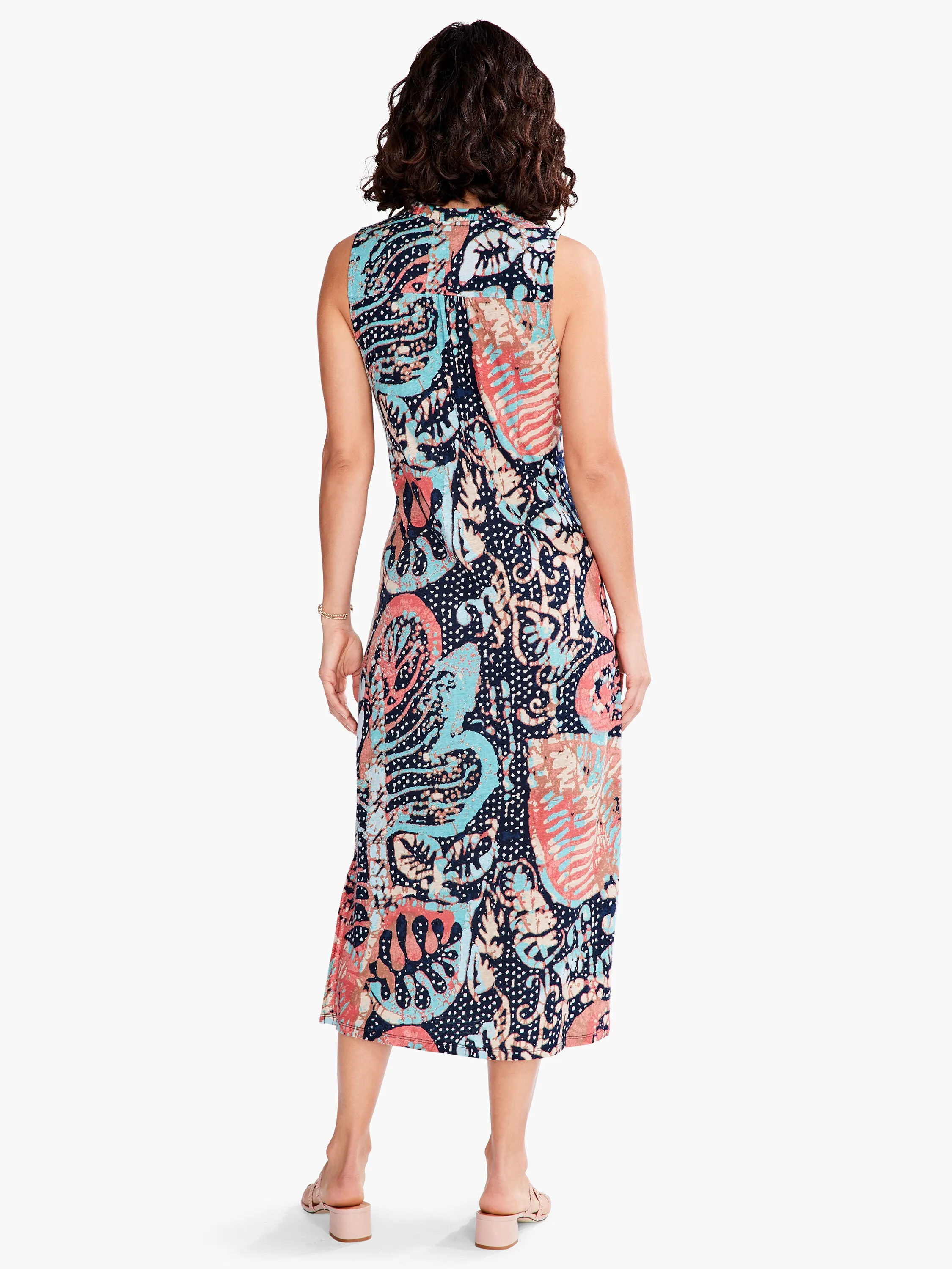 NIC ZOE Indigo/Multi Batik Stamp Sleeveless Midi Tank Dress S231251