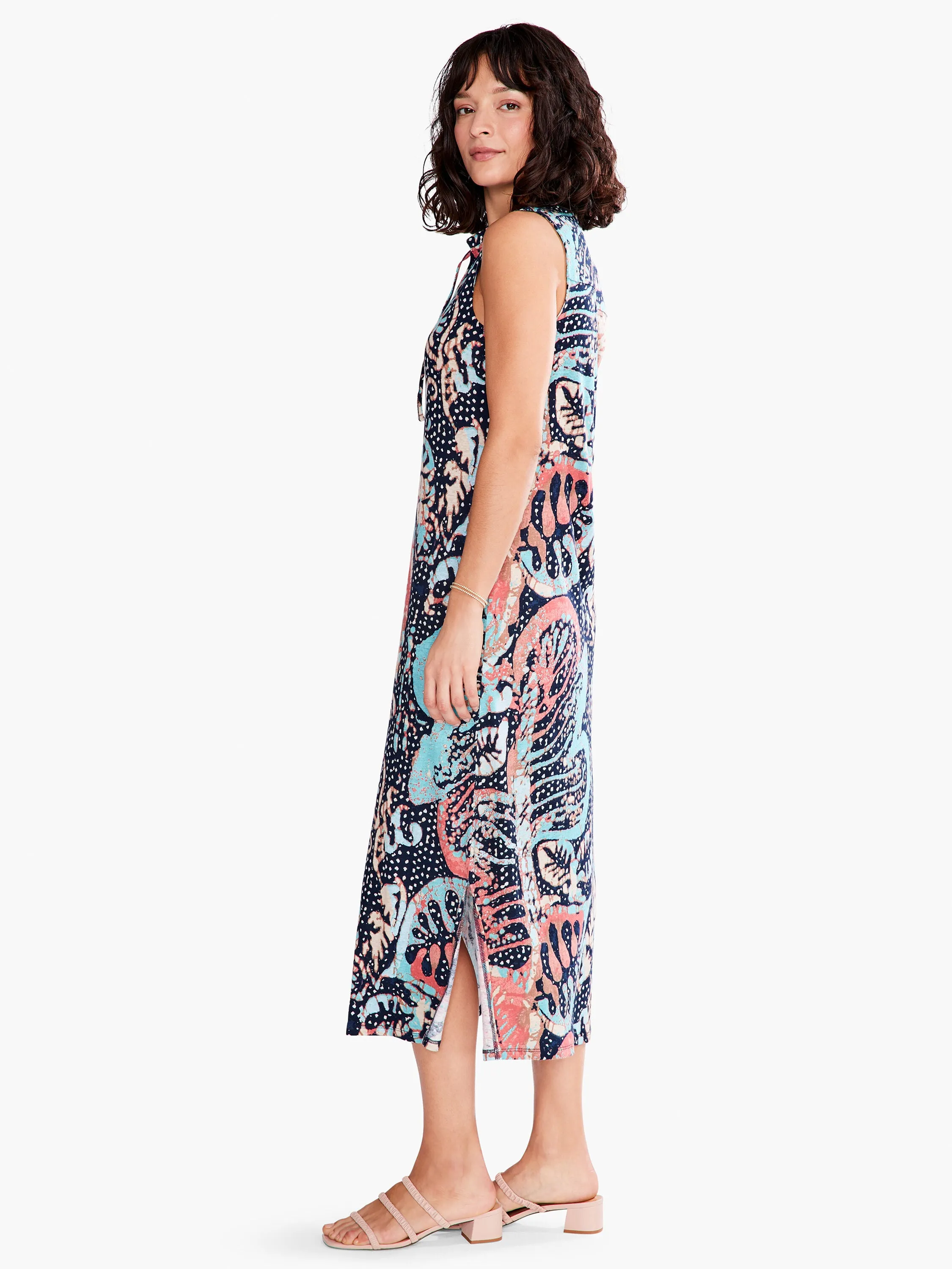 NIC ZOE Indigo/Multi Batik Stamp Sleeveless Midi Tank Dress S231251