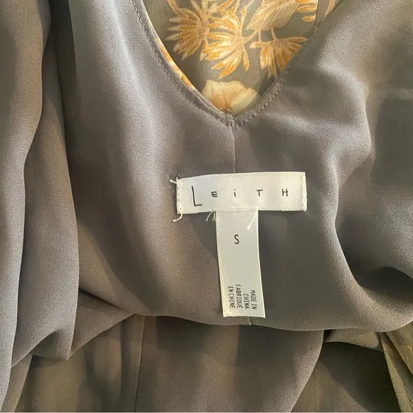 Nordstrom Leith Grey Floral Wrap Midi Dress High Low Ruffle Peach Flower Sz S