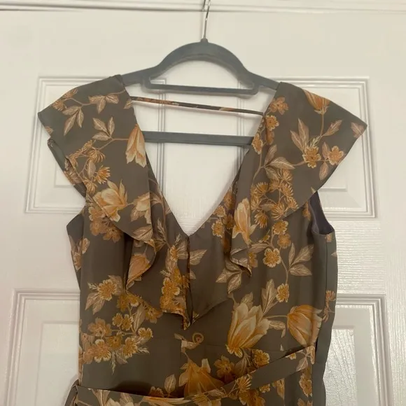 Nordstrom Leith Grey Floral Wrap Midi Dress High Low Ruffle Peach Flower Sz S