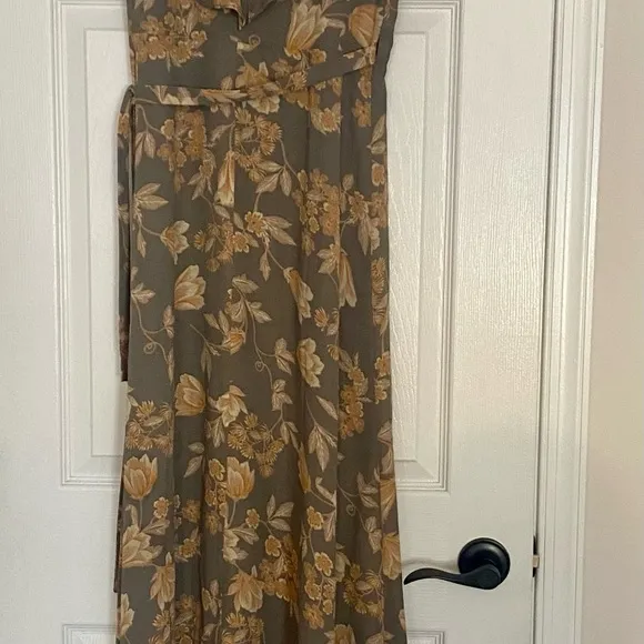 Nordstrom Leith Grey Floral Wrap Midi Dress High Low Ruffle Peach Flower Sz S