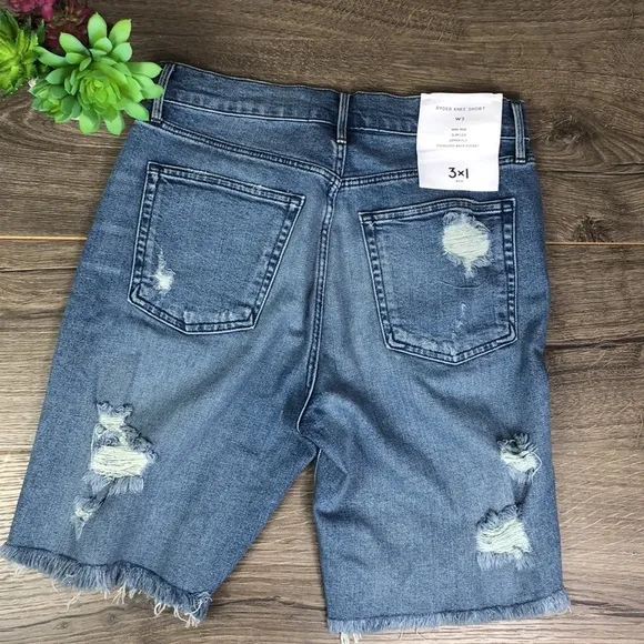NWT 3x1 90's Skater Denim Shorts Destroyed Y2K 25 Designer Bermuda Knee Shorts