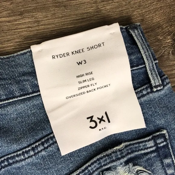 NWT 3x1 90's Skater Denim Shorts Destroyed Y2K 25 Designer Bermuda Knee Shorts