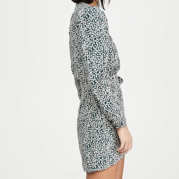 NWT Free People Green Pine Needle Combo Floral Kinsley Wrap Mini Dress 0
