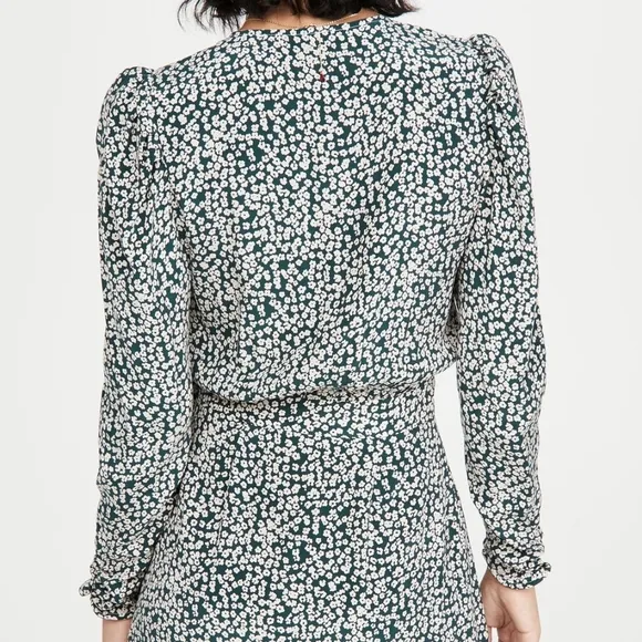 NWT Free People Green Pine Needle Combo Floral Kinsley Wrap Mini Dress 0
