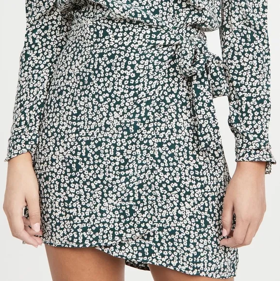 NWT Free People Green Pine Needle Combo Floral Kinsley Wrap Mini Dress 0