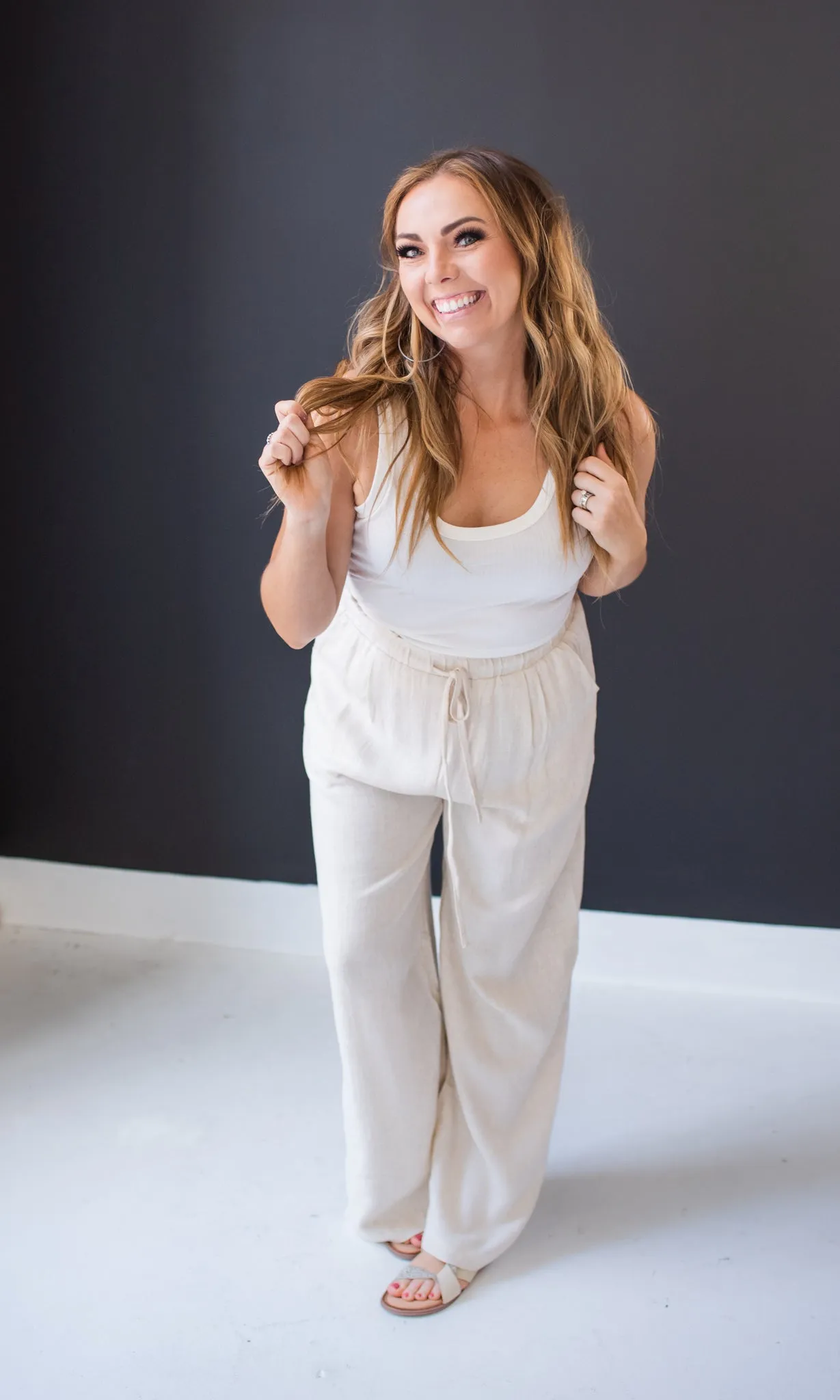 Oatmeal Wide Leg Linen Pants