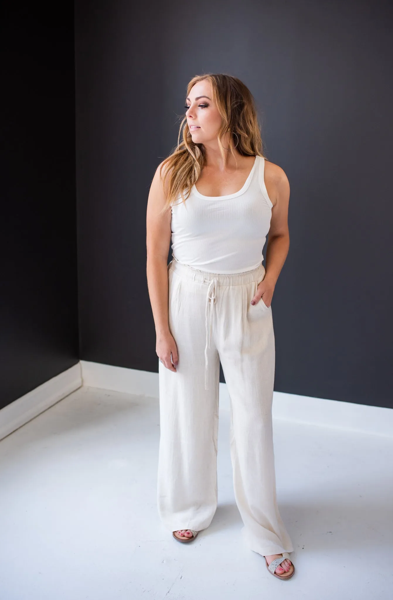 Oatmeal Wide Leg Linen Pants