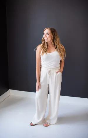 Oatmeal Wide Leg Linen Pants